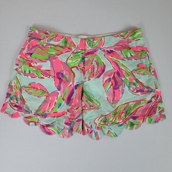 Lilly Pulitzer Buttercup Shorts Mint Green Pink Floral Scallop‎ Hem Size 2 - Picture 5 of 12